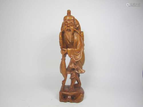 CHINESE CARVED BOXWOOD FISHMAN.