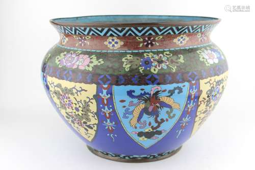 LARGE CLOISONNE OVER METAL FISHBOWL