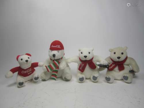 Four Coca-Cola Plush Polar Bears In Scarfs