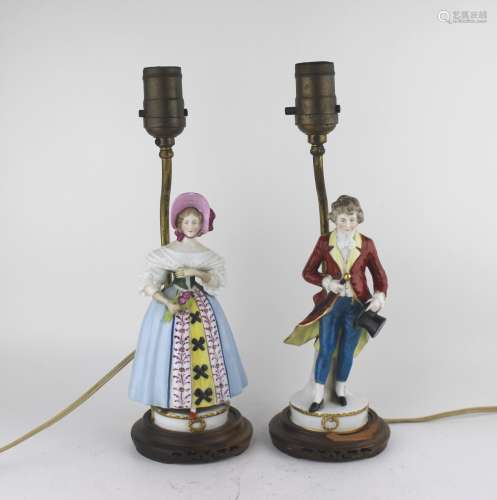 PAIR PORCELAIN FIGURINE TABLE LAMPS