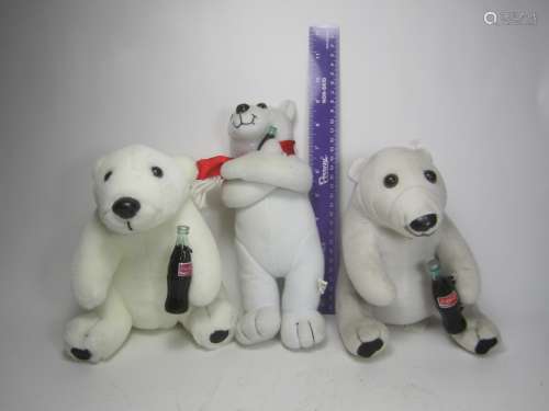 Three Coca-Cola Collectible Plush Polar Bears