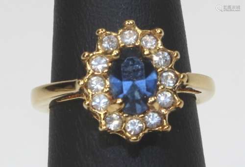 GOLD PLATED SILVER BLUE GEMSTONE RING