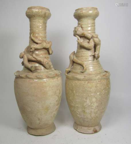 PAIR OF SONG DYNASTY GLAZE FUNERARY VASES