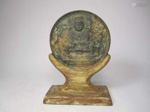 ANTIQUE CHINESE BRONZE BUDDHA MIRROR