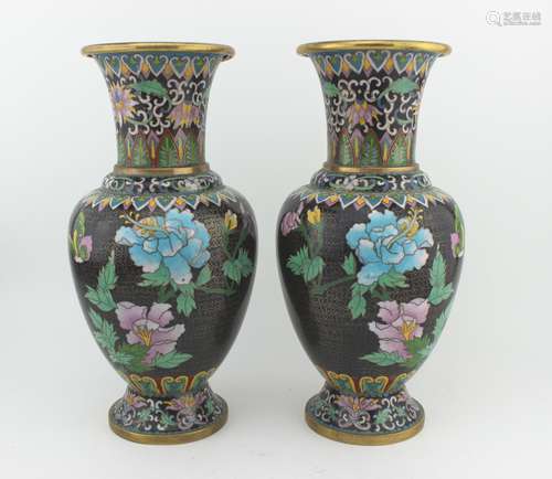 PAIR CHINESE CLOISONNE ENAMEL VASES