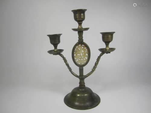 BRONZE CANDLESTICK WITH JADE INSERT