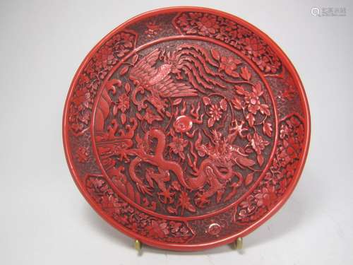 CHINESE CINNABAR DRAGON PLATE