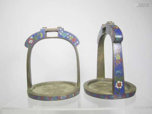 PAIR OF BRONZE CLOISONNE STIRRUPS