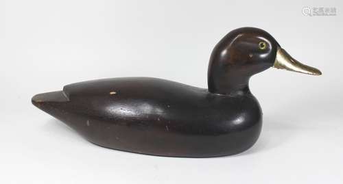 WOODEN DUCK DECOY WITH GILT BRONZE BEAK