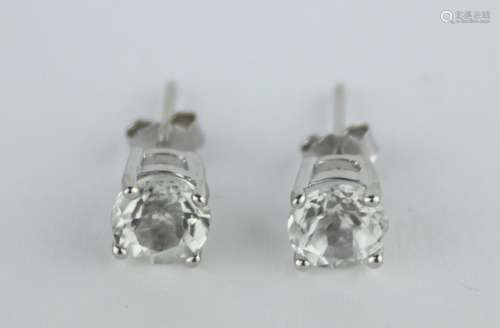 WHITE TOPAZ 2CT TW STUD EARRINGS 6 MM