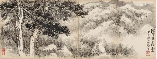 俞子才（1915～1992） 1984年作 苍山劲松图 镜片 水墨纸本