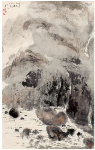 黄达聪（1913～2001） 1991年作 雾景山水图 镜片 设色纸本