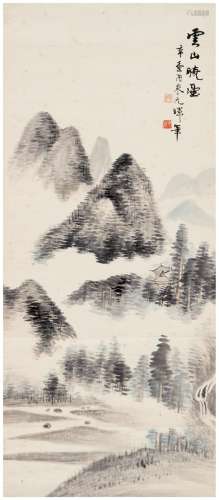 楼辛壶（1880～1950） 云山晓望图 镜片 设色纸本