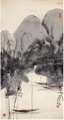 杨正新（1942～） 泊舟图 镜片 设色纸本