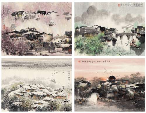 曹仁容（1943～） 山水四景 （四帧） 画心 设色纸本