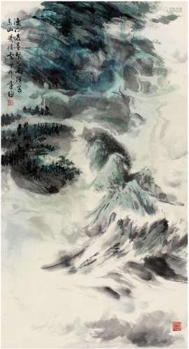 黄达聪（1913～2001） 1987年作 云山烟雨图 镜片 设色纸本
