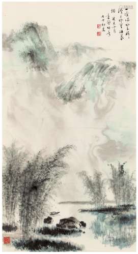 黄达聪（1913～2001） 1983年作 一溪深水图 画心 设色纸本