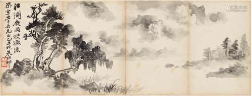 朱梅邨（1911～1993） 1985年作 夜雨横江图 镜片 水墨纸本