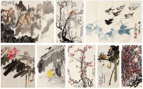 陆一飞（1931～2005）  唐逸览（1942～）  杨正新（1942～）等 山水·花鸟 （三帧 五帧） 镜片·画心 设色纸本