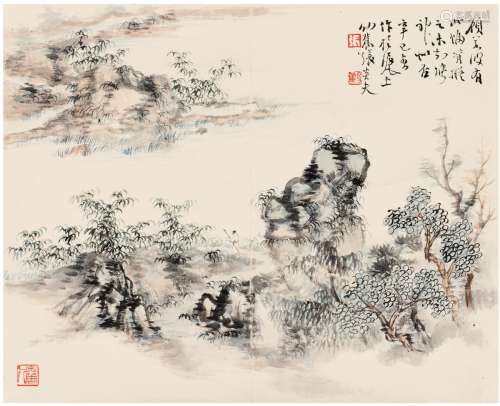 张炎夫（1911～1988） 1941年作 溪山行旅图 镜片 设色纸本