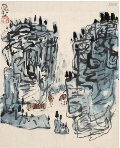 陈子庄（1913～1976） 山居图 镜片 设色纸本