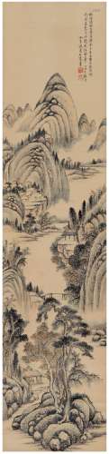 石霞法师（1882～1969后） 1937年作 独坐乡关图 立轴 设色纸本