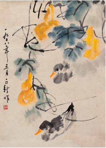 杨正新（1942～） 1978年作 葫芦双鸭图 立轴 设色纸本