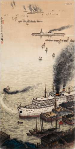 黄养辉（1911～2001） 1964年作 长江渡船口 立轴 设色纸本