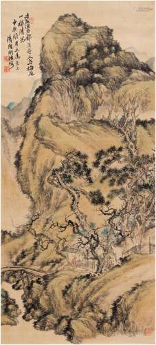 胡铁梅（1848～1899） 松山访隐图 立轴 设色绫本
