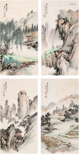 徐曦（近现代） 1950年作 山水四景 画心 设色纸本