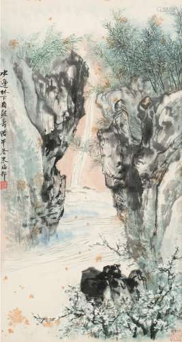 朱梅邨（1911～1993） 1978年作 林涧小溪 镜片 设色纸本