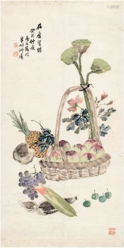 金梦石（1869～1947后） 1933年作 果蔬图 画心 设色纸本