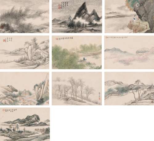 任预（1853～1901） 山水人物册 册页 （十页） 水墨纸本·设色纸本