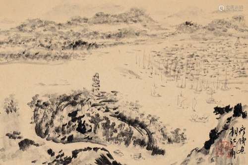 钱瘦铁（1897～1967） 相江一角 明信片 纸本
