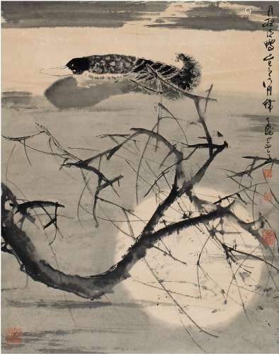 韩天衡（1940～） 1989年作 月夜泛鸭图 立轴 水墨纸本