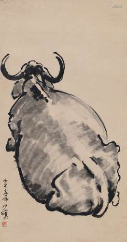 徐悲鸿（1895～1953） 1932年作 水牛图 镜片 水墨纸本
