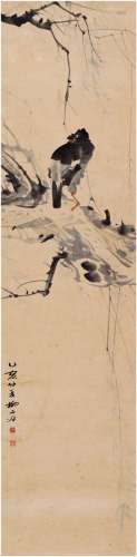 柳子谷（1901～1986） 1935年作 古木栖禽图 立轴 设色纸本