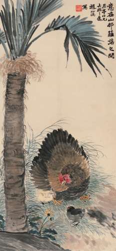 赵叔孺（1874～1945） 草间育雏图 立轴 设色纸本