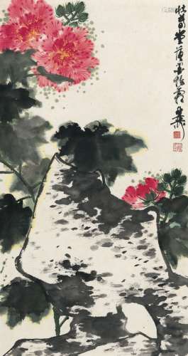 谢稚柳（1910～1997） 芙蓉图 立轴 设色纸本