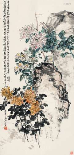 吴茀之（1900～1977） 1930年作 菊石图 立轴 设色纸本