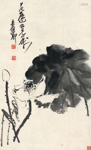 吴昌硕（1844～1927） 墨荷图 立轴 水墨纸本