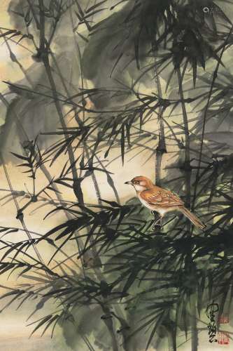 陈佩秋（1923～） 翠竹鸟憩图 立轴 设色纸本