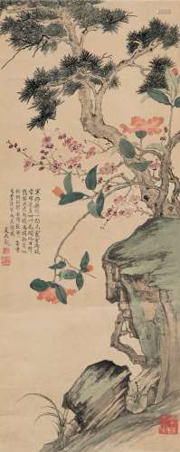 夏敬观（1875～1953） 岁朝图 立轴 设色纸本