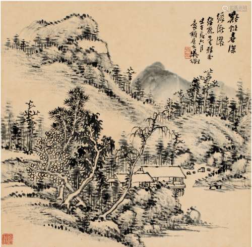 吴徴（1878～1949） 1942年作 溪树春深图 立轴 设色纸本