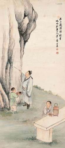 丁丙（1881～1941） 石上题诗图 立轴 设色纸本