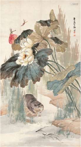 柳滨（1887～1945） 荷塘清趣图 立轴 设色纸本