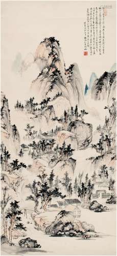 杜镜吾（1912～？） 溪山幽居图 立轴 设色纸本