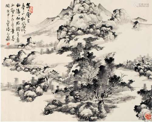 陆元鼎（1908～1998） 1980年作 春山松云图 镜片 水墨纸本