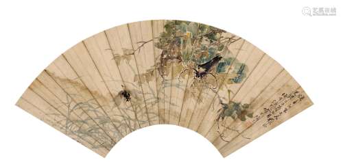 任伯年（1840～1895） 1882年作 花卉草虫 扇页 设色纸本