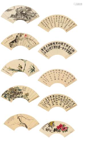 周錬霞（1908～2000）  张聿光（1885～1968）  吴东迈（1885～1963）（等八家） 书画扇面八帧 （八帧） 扇面 水墨纸本·设色纸本